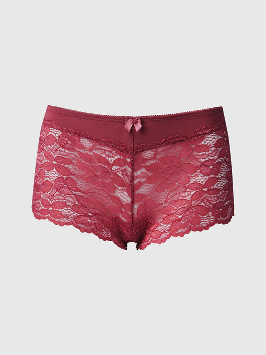 HOUSE OF DESIRE CAITLIN LACE BOYSHORT: RHUBARD RED