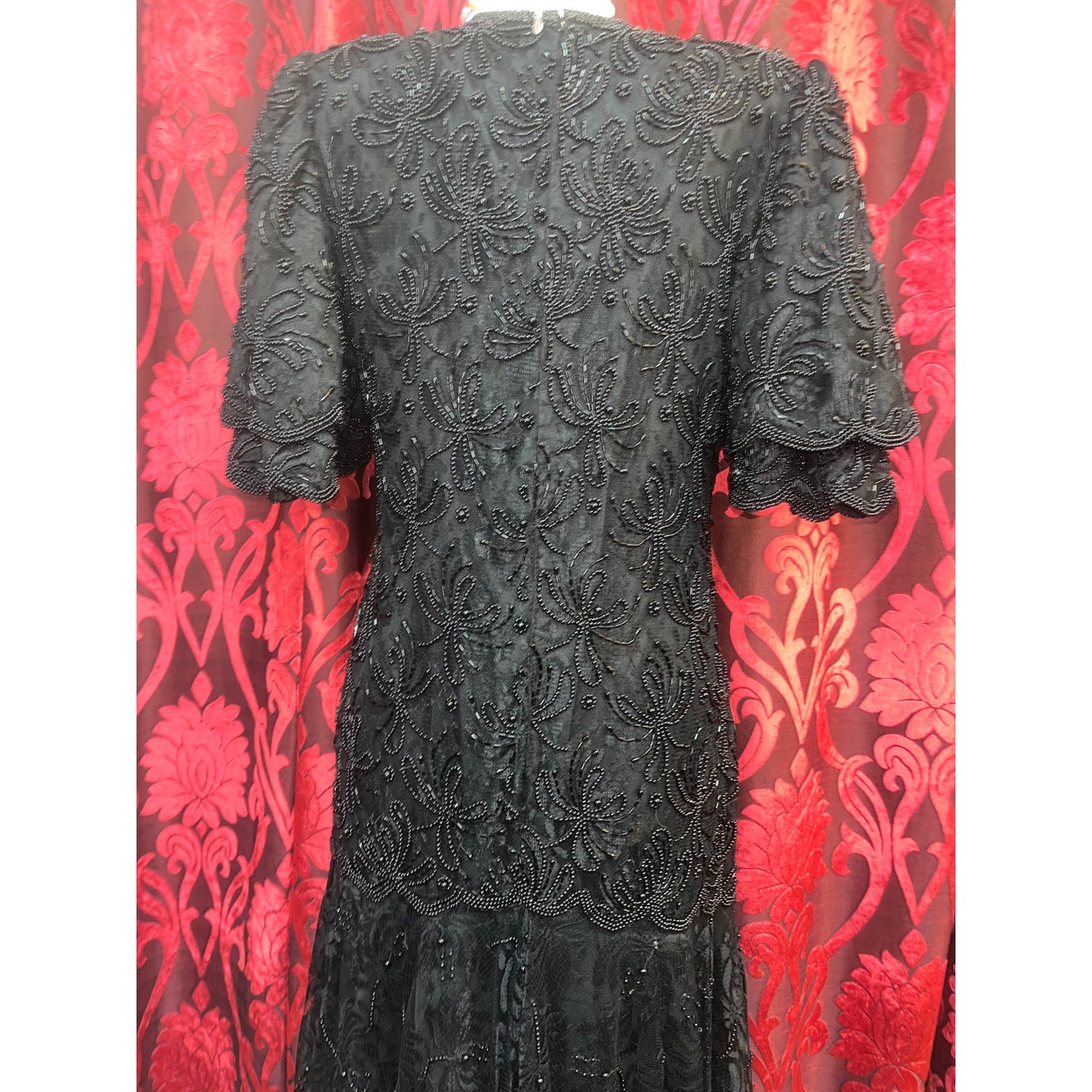 VINTAGE BEADED BLACK LAWRENCE KAZAR DRESS: LARGE