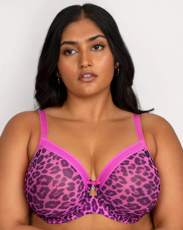 1311 CURVY COUTURE SHEER MESH PINK LEOPARD