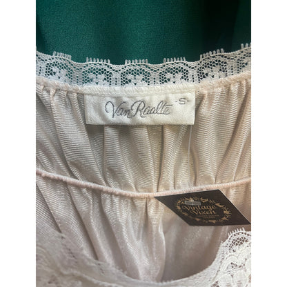 VINTAGE VAN RAALTE CREAM & WHITE LACE EMPIRE WAIST SATIN SLIP DRESS (SIZE S)