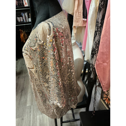 VINTAGE ROYAL RETRO SILVER SEQUIN & BEADED 80'S TOP