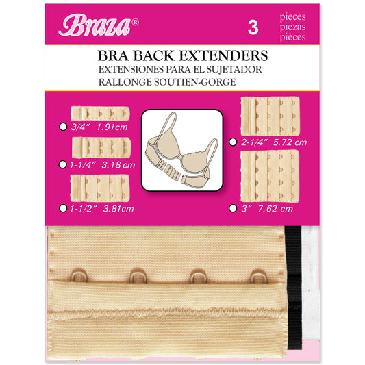 BRAZA 4-HOOK BRA EXTENDERS (3 PACK - BLACK)