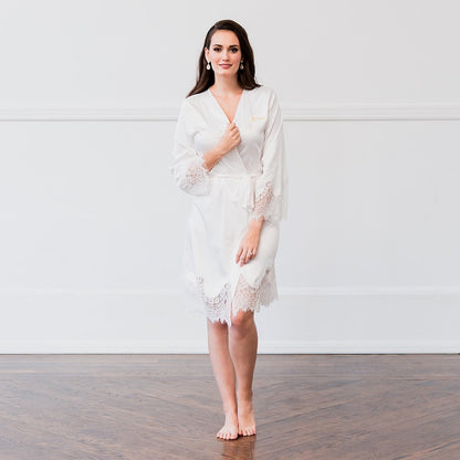 SILKY BRIDAL LACE TRIMMED WEDDING ROBE