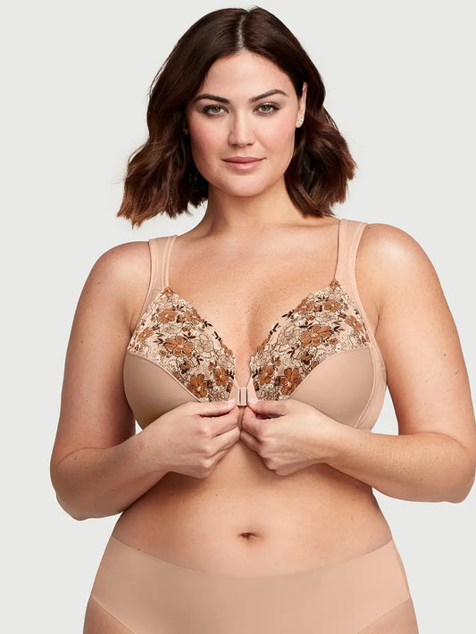 GLAMORISE FRONT CLOSURE WONDER WIRE BRA: CAFE