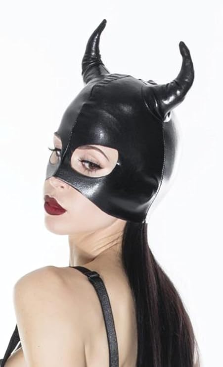 COQUETTE BLACK FAUX LEATHER HORN MASK