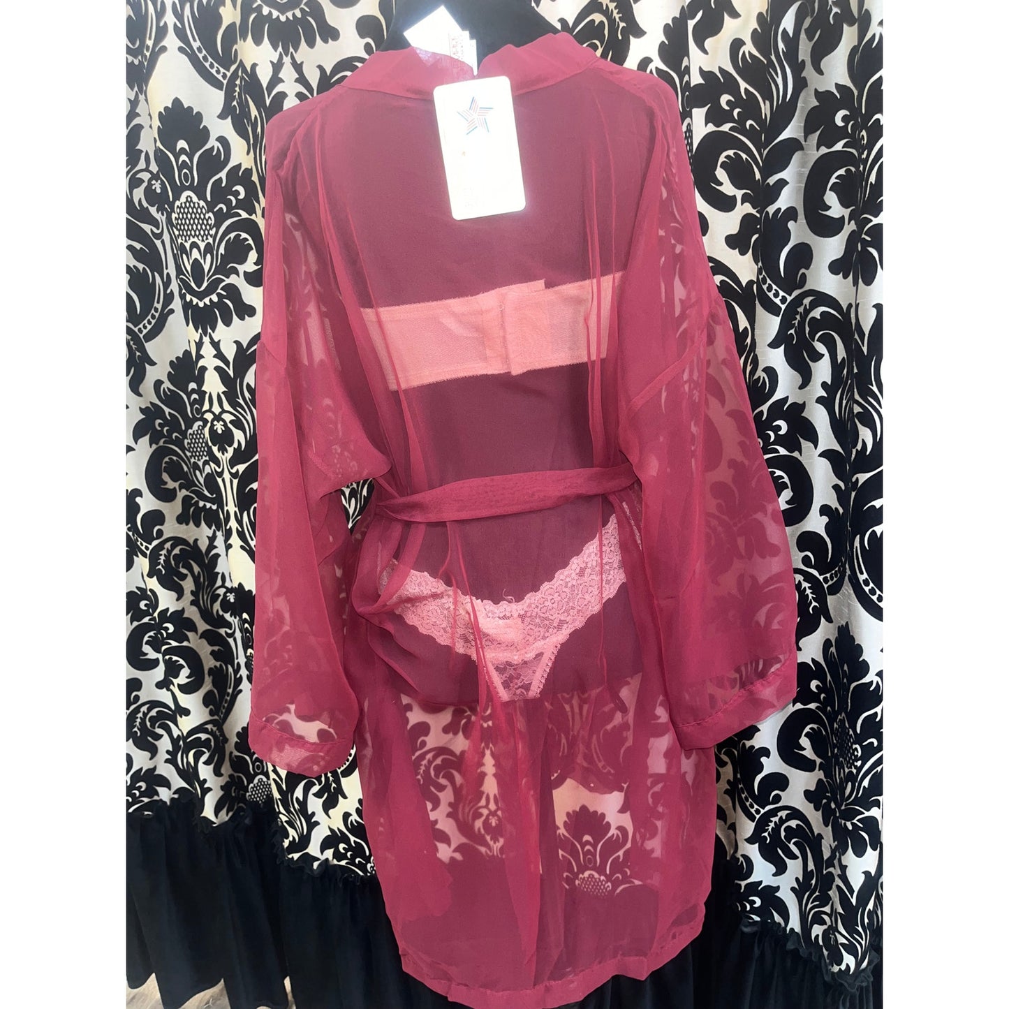 VINTAGE EMPIRE INTIMATES SHEER MERLOT ROBE: ONE SIZE