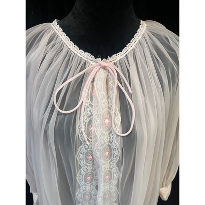 VINTAGE 1960'S MISS ELAINE #296 PINK SHEER PEIGNOIR NIGHTGOWN ROBE (MEDIUM)