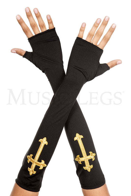 MUSIC LEGS GOLD CROSS FINGERLESS GLOVES