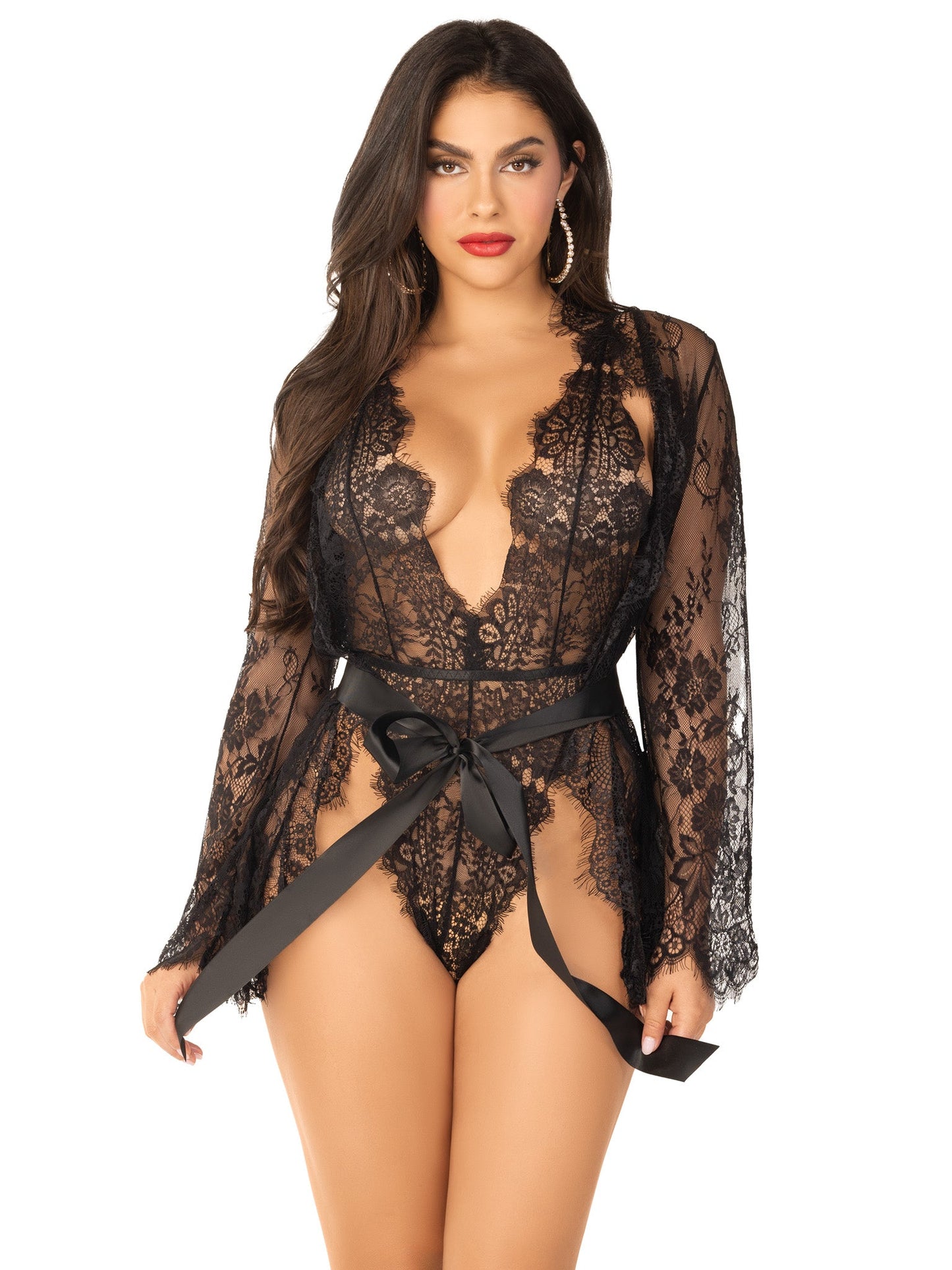 LEG AVENUE LOVE AFFAIR LACE ROBE & TEDDY SET