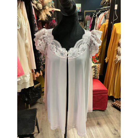 VINTAGE SHADOWLINE PINK WITH GREEN FLORAL BED JACKET (SMALL)