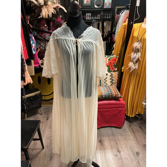 VANITY FAIR PLEATED LONG ROBE CREAM
