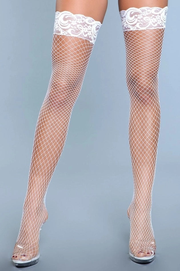 1916 BEWICKED AMBER LACE WHITE FISHNET THIGH HIGHS (ONE SIZE)