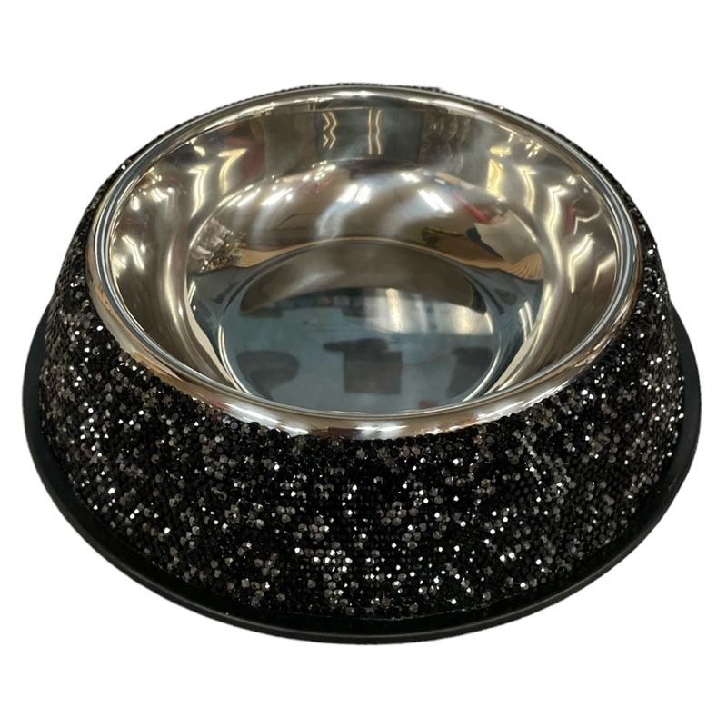 BLACK RHINESTONE JEWELRY/DOG BOWL