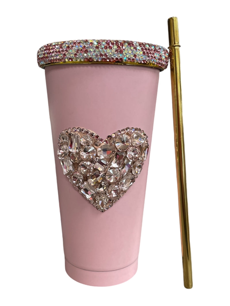 PINK RHINESTONE HEART CUP