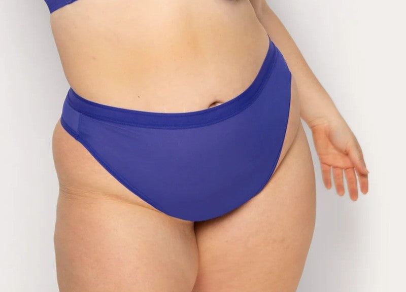 CURVY COUTURE SHEER MESH HIGH CUT THONG: COSMIC BLUE