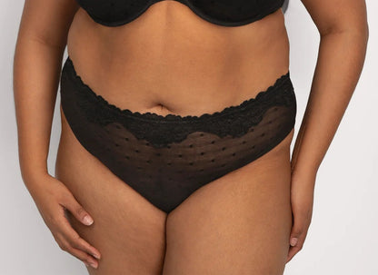 CURVY COUTURE SHEER WHISPER HI-CUT BRIEF: BLACK