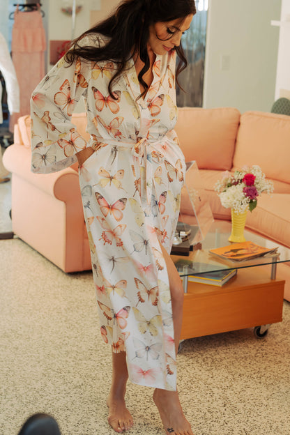 KILO BRAVA SATIN MAXI ROBE: PASTEL WINGS