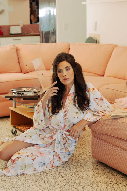 KILO BRAVA SATIN MAXI ROBE: PASTEL WINGS