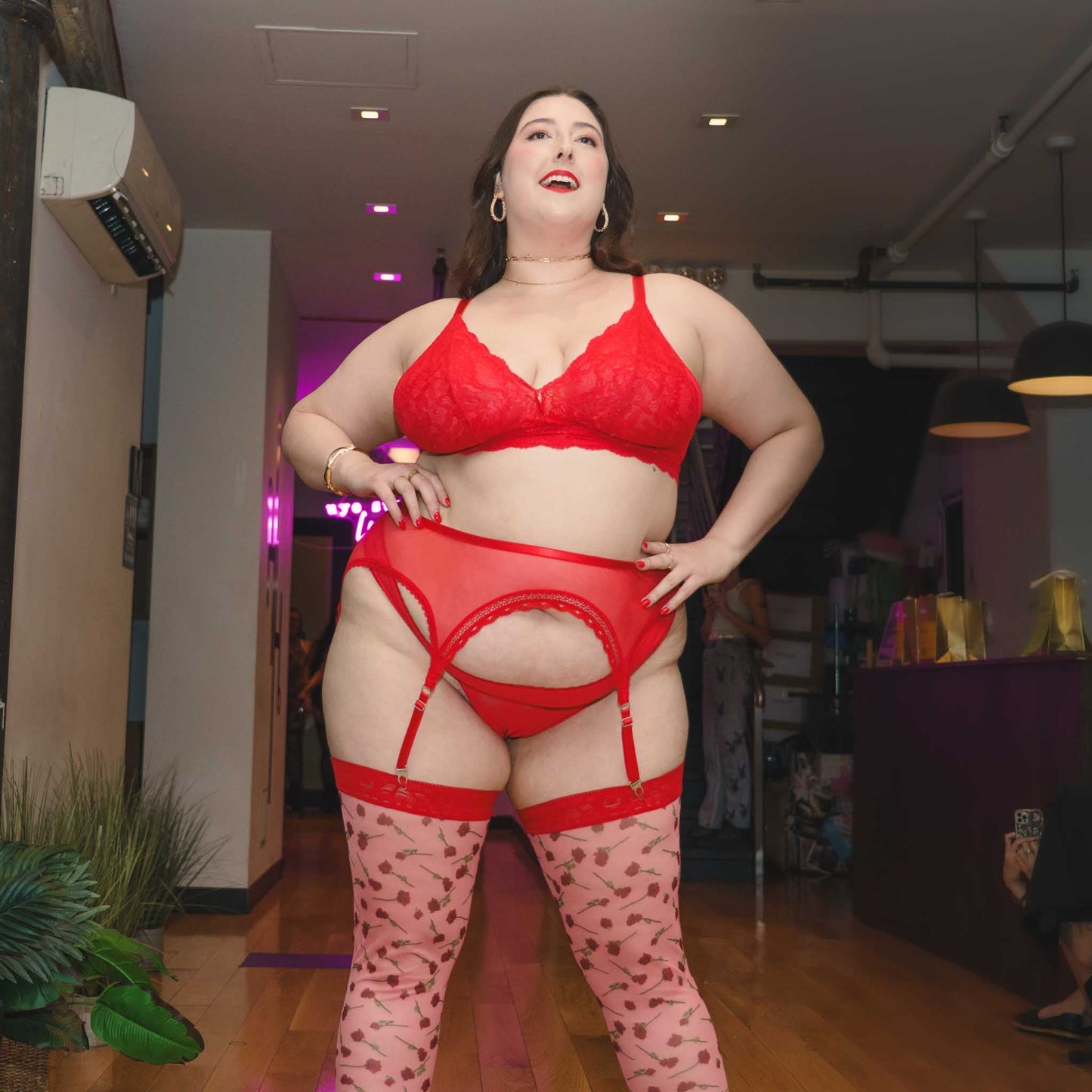 Rose Red Sheerly Mesh Adjustable Garter Belt - Final few!