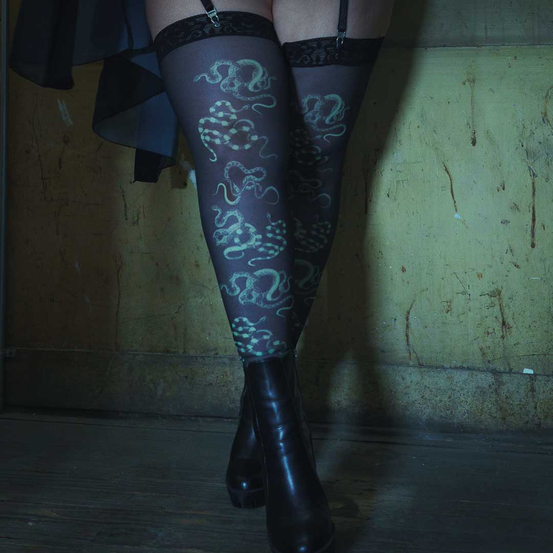 Obsidian Jade Snakes Stay Up Stockings - Final stock