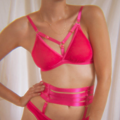Hearts of Venus Strappy Bralette in Hot Pink - Final restock