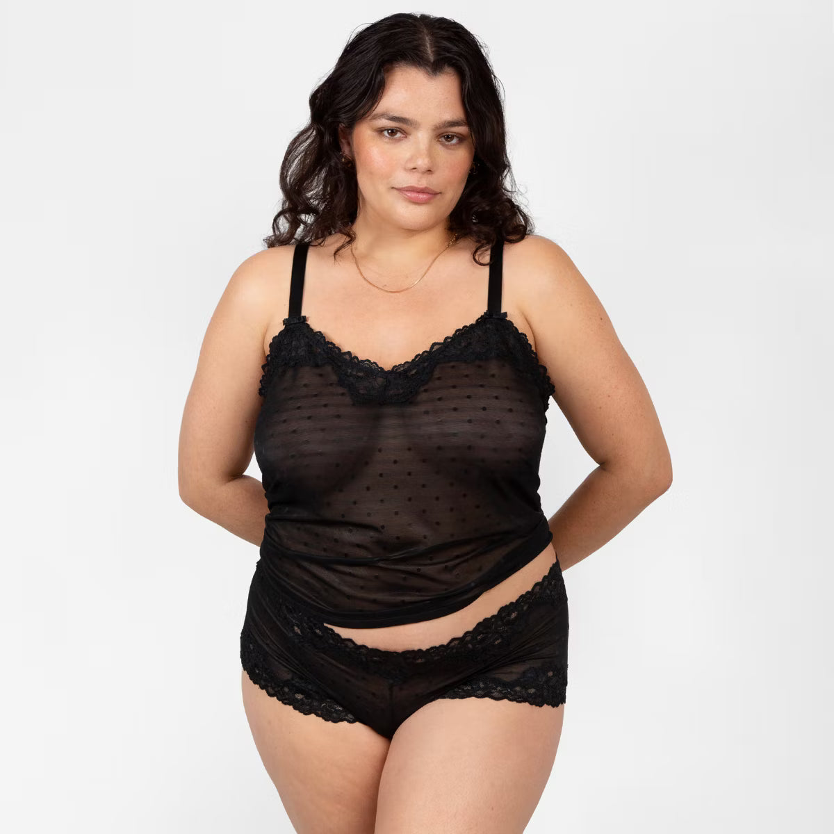 CURVY COUTURE SHEER WHISPER CAMI & CHEEKY SET