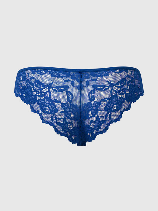 HOUSE OF DESIRE BELLA LACE UP FRONT LACE TANGA: COBALT