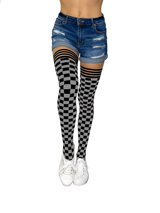 KIX'IES GAME DAY BLACK & GREY THIGH HIGHS