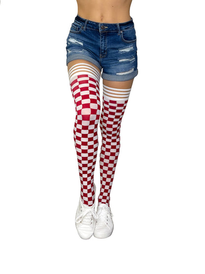 KIX'IES GAME DAY CRIMSON & WHITE THIGH HIGHS