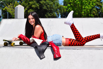 KIX'IES GAME DAY RED & BLACK THIGH HIGHS