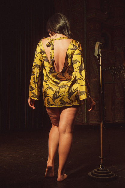 16204 KILO BRAVA COWL BACK MINI DRESS: ANTIQUE SWALLOWS