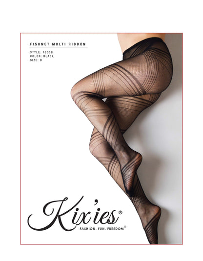 KIX'IES FISHNET MULTI RIBBON BLACK TIGHTS