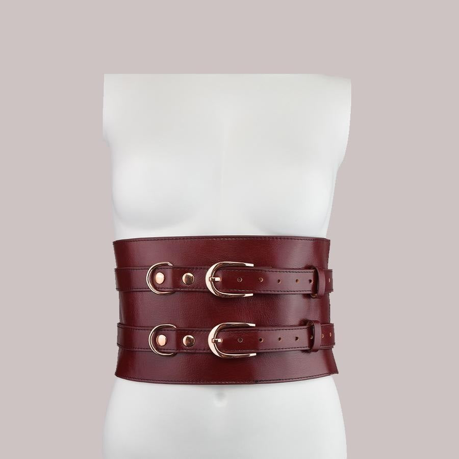 80208 LUXURY LEATHER WAIST CUFF WINE RED