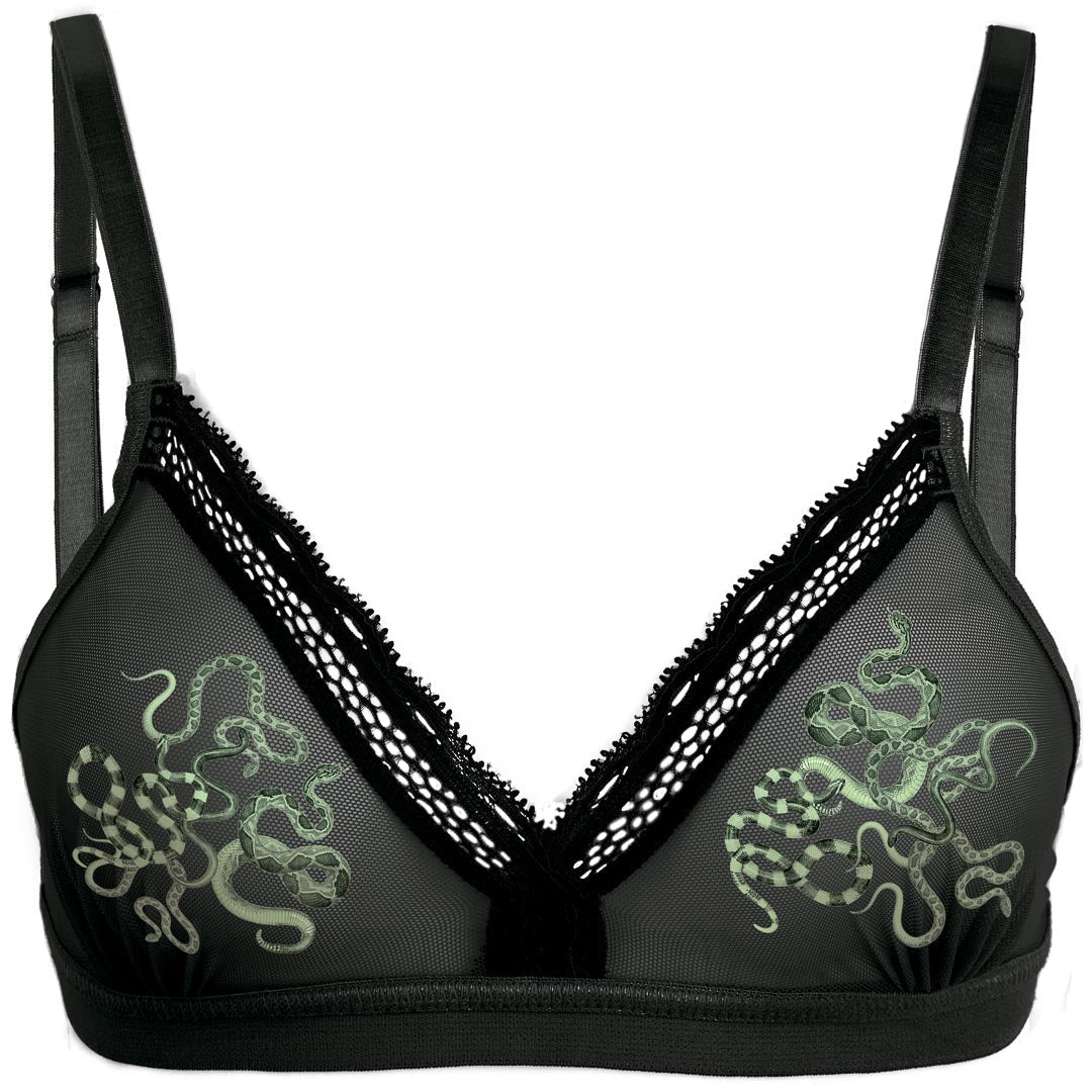 Obsidian Jade Snakes Sheer Mesh Adjustable Bralette - Final stock