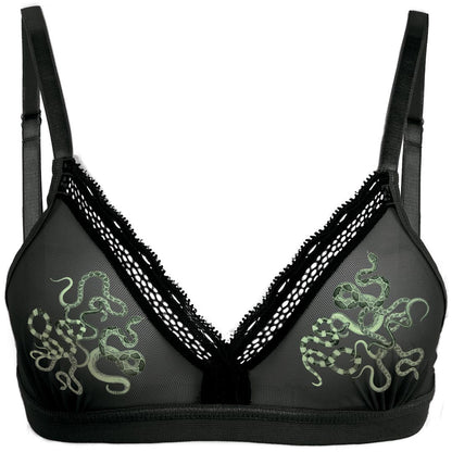 Obsidian Jade Snakes Sheer Mesh Adjustable Bralette - Final stock