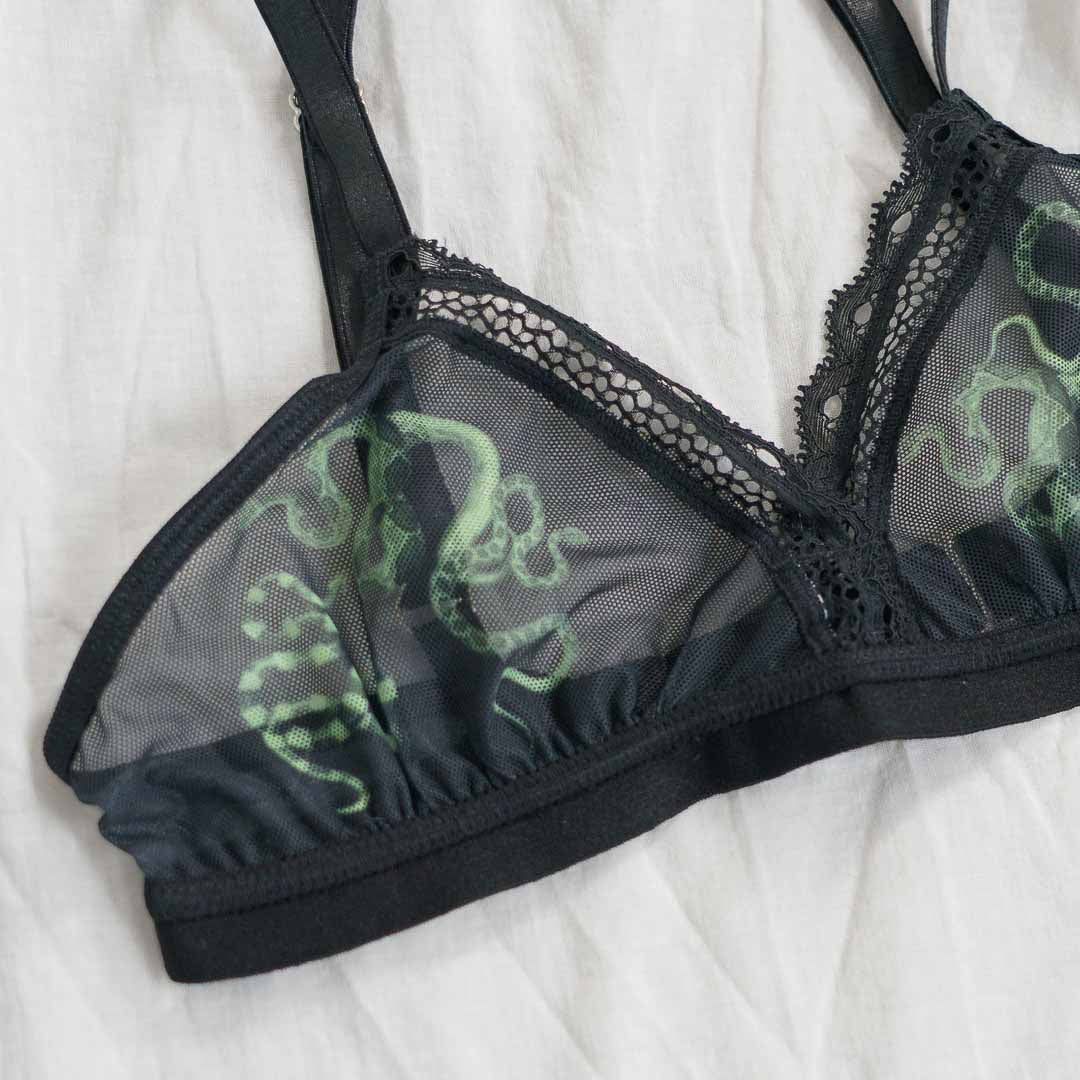 Obsidian Jade Snakes Sheer Mesh Adjustable Bralette - Final stock