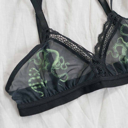 Obsidian Jade Snakes Sheer Mesh Adjustable Bralette - Final stock