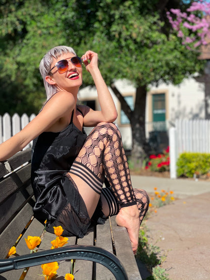 KIX'IES JO FOOTLESS CIRCLE FISHNET THIGH HIGHS