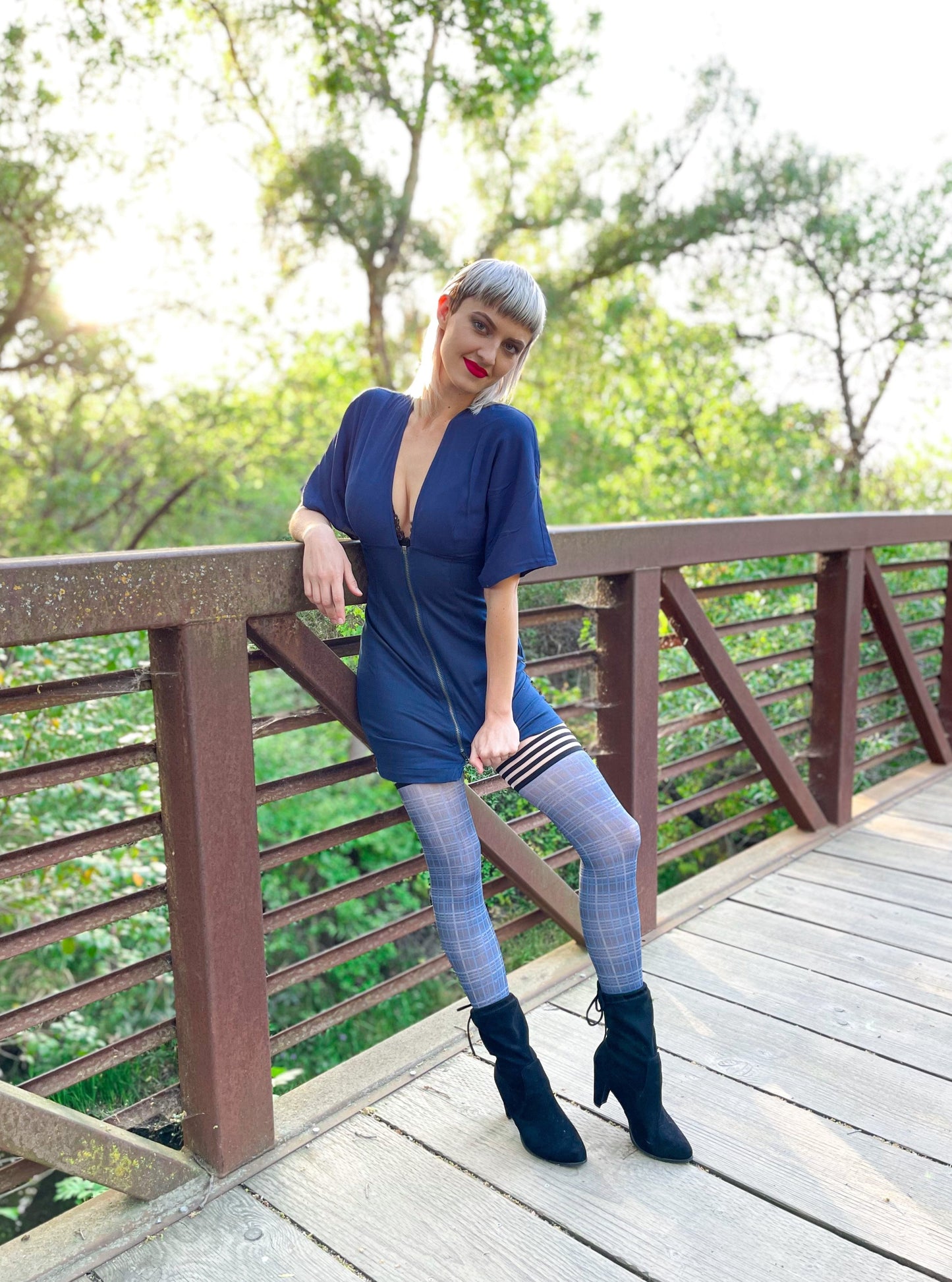 KIX'IES DEBBIE NAVY PLAID THIGH HIGHS