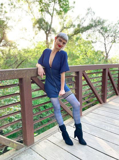 KIX'IES DEBBIE NAVY PLAID THIGH HIGHS