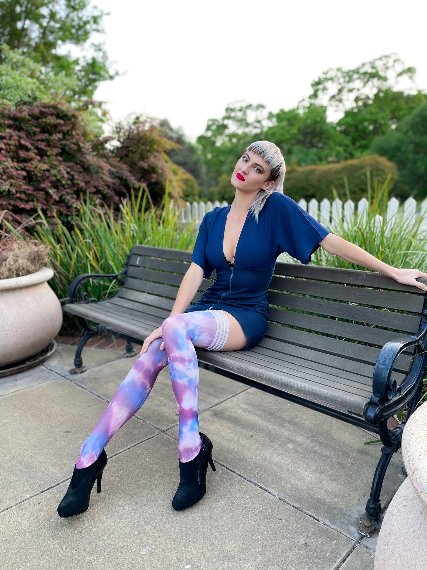 KIX'IES MADISEN BLUE & PURPLE TIE DYE THIGH HIGHS