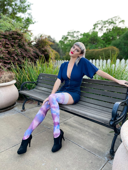 KIX'IES MADISEN BLUE & PURPLE TIE DYE THIGH HIGHS