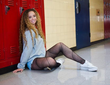 KIX'IES FISHNET MULTI RIBBON BLACK TIGHTS