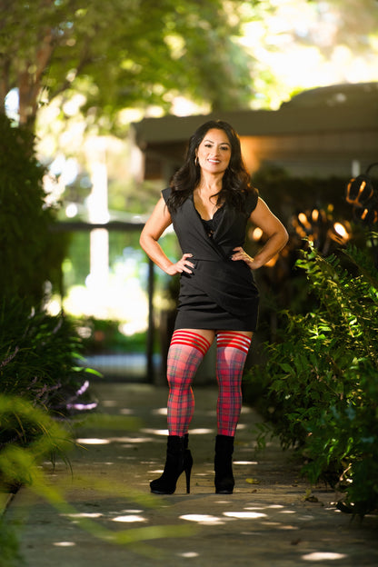 KIX'IES GRACE RED PLAID THIGH HIGHS