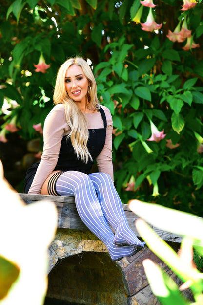 KIX'IES ANNABELLE PINSTRIPE THIGH HIGHS