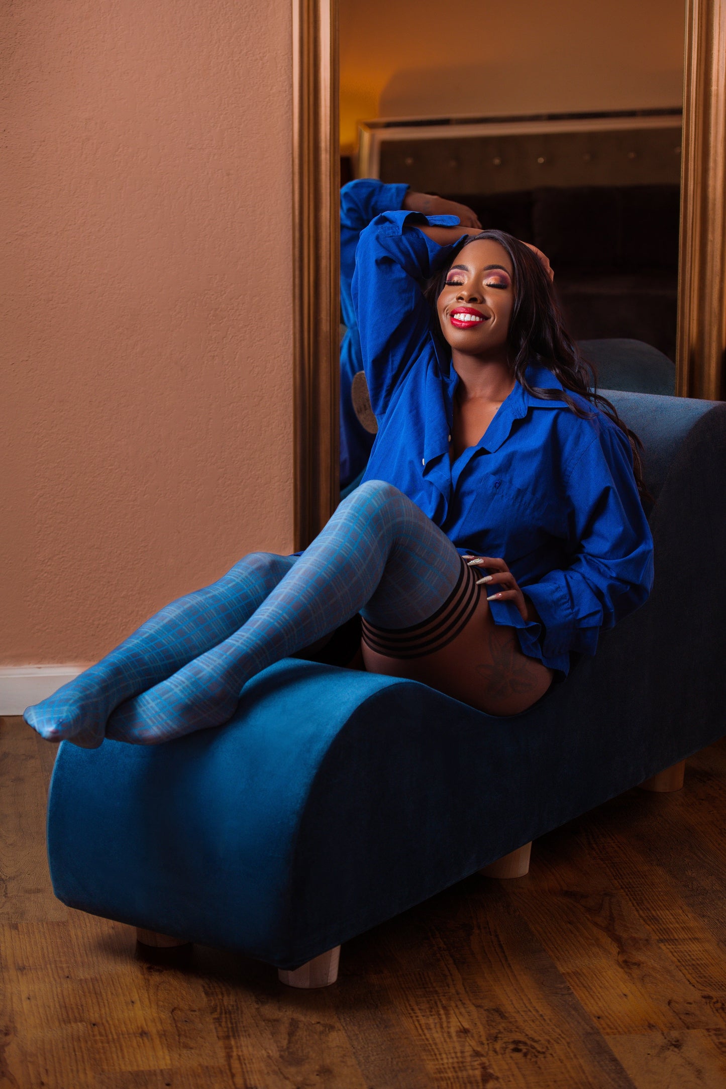 KIX'IES DEBBIE NAVY PLAID THIGH HIGHS