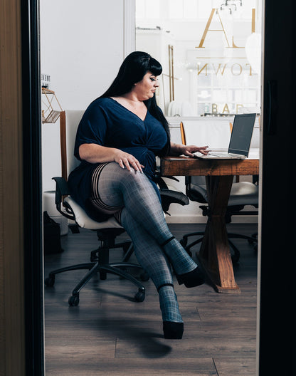 KIX'IES DEBBIE NAVY PLAID THIGH HIGHS