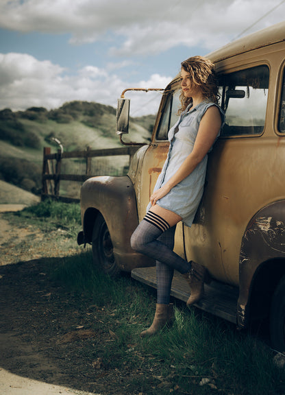 KIX'IES DEBBIE NAVY PLAID THIGH HIGHS