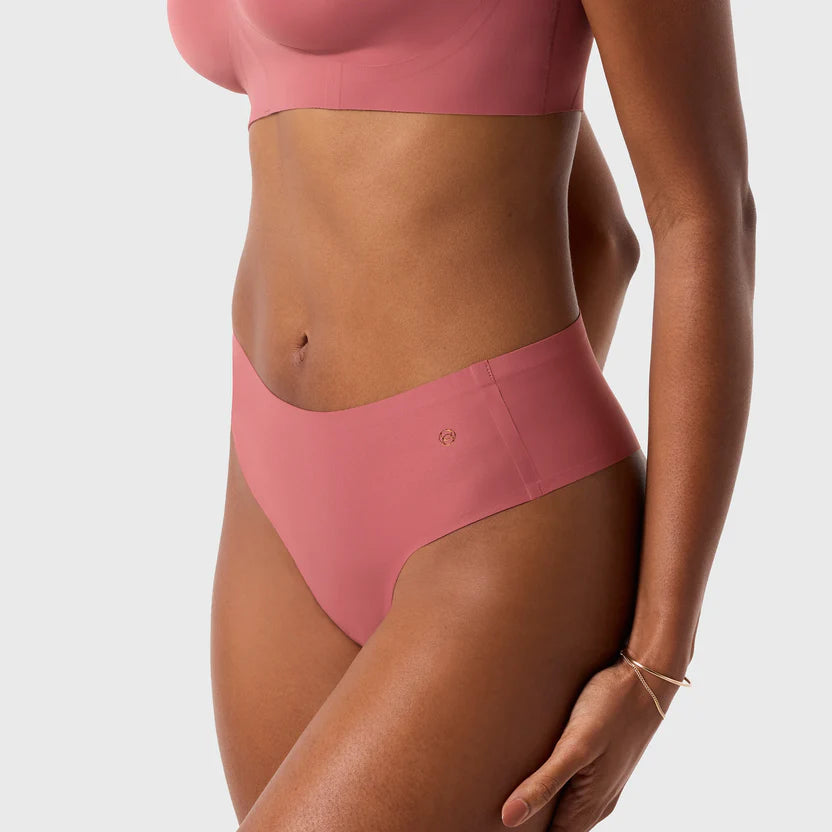 EVELYN BOBBIE HIGH WAIST THONG: PINK CANYON