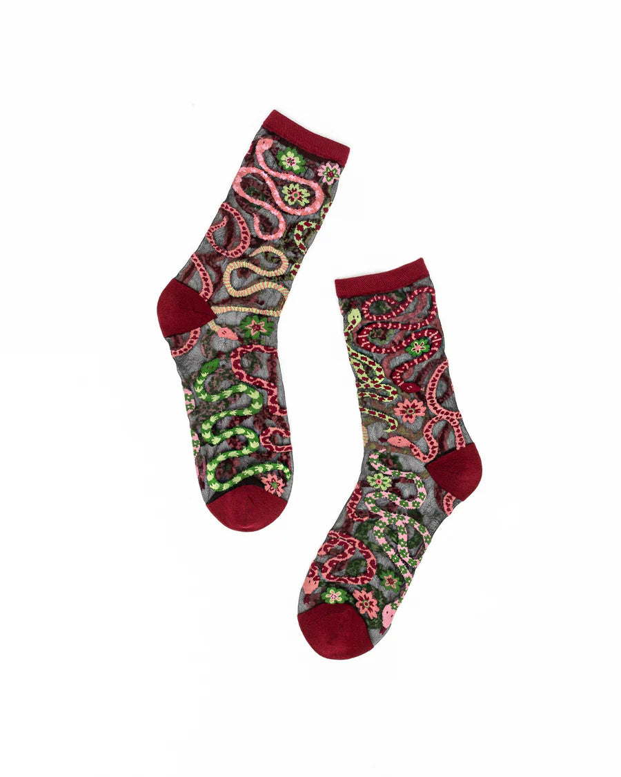 SOCK CANDY SERPENTINE FLORAL SHEER CREW SOCKS